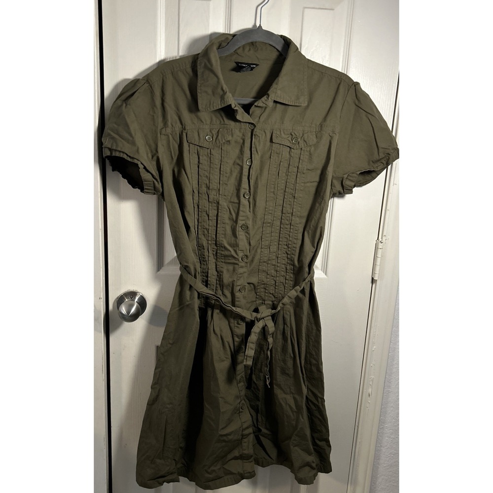 Vtg Green Utility Midi Dress Women XL 80s 90s Sarin New York